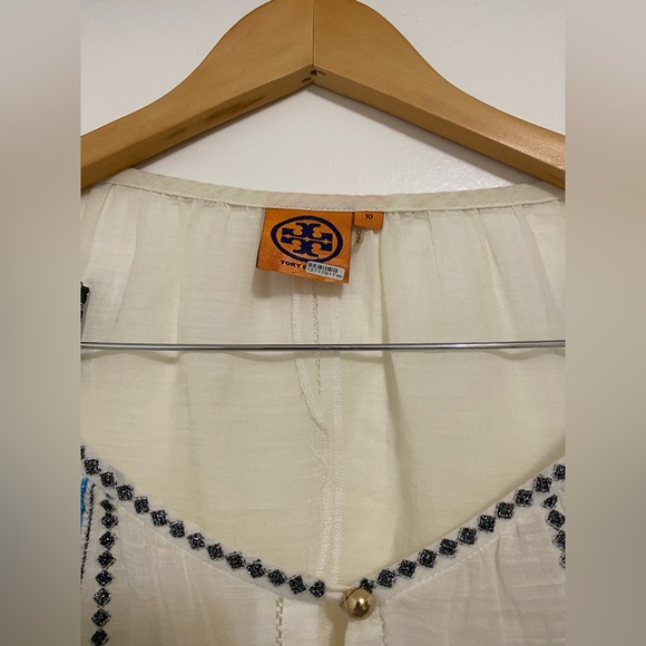 Tory Burch Lucille Top Embroidered Panel Cotton/Linen Blend - Picture 5 of 7